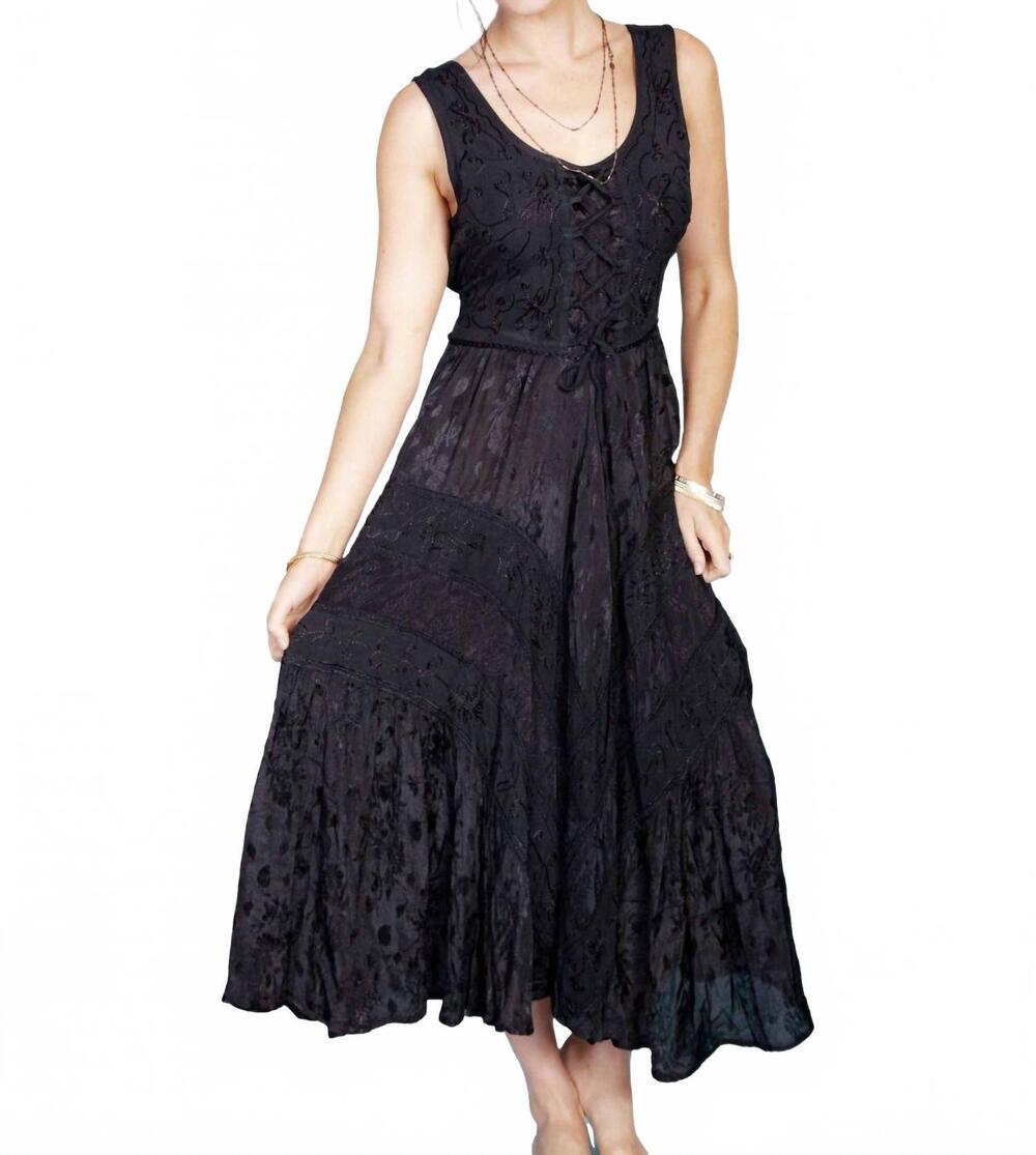 NEW SCULLY lace-up front midi dress in black